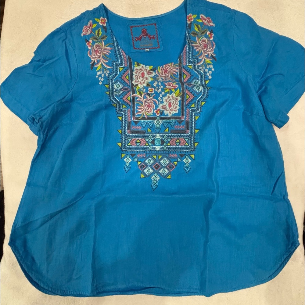 Embroidered Blue Women's Top
